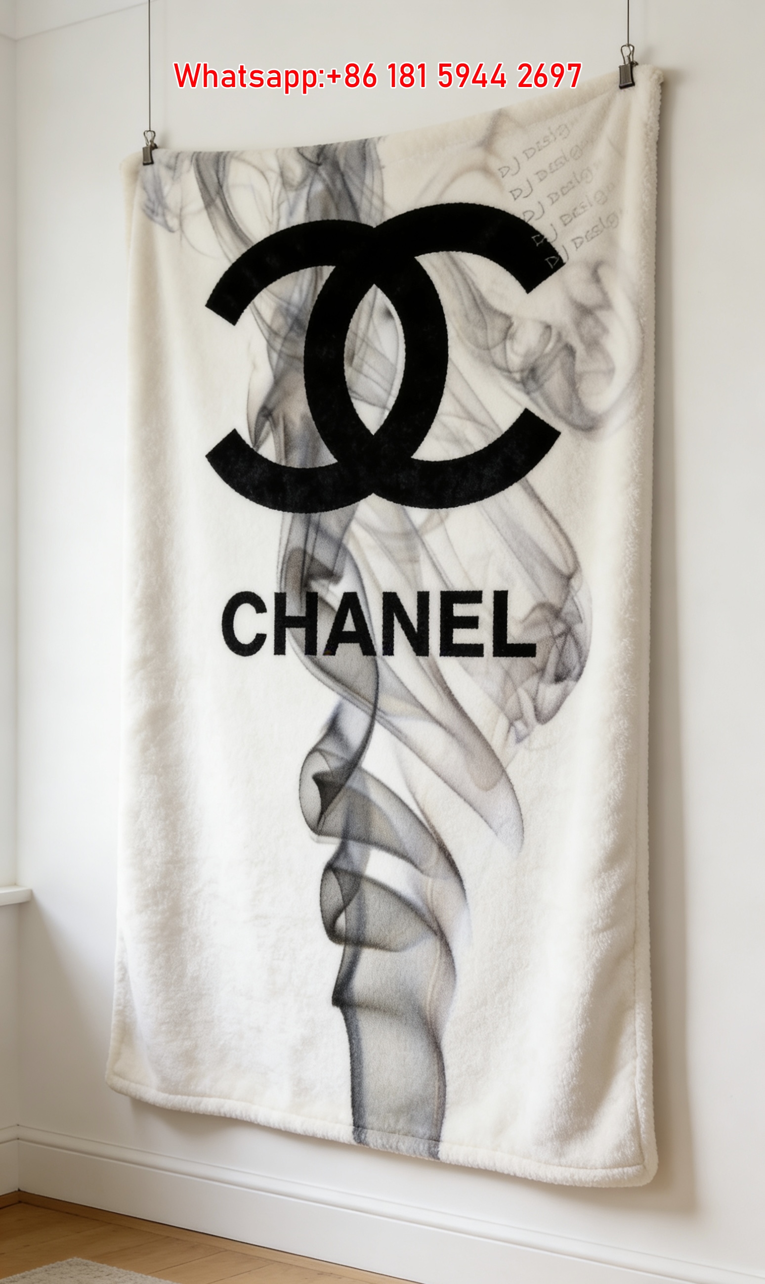 Chanel CC Logo Smoke Art Flannel Throw Blanket IMG_7151